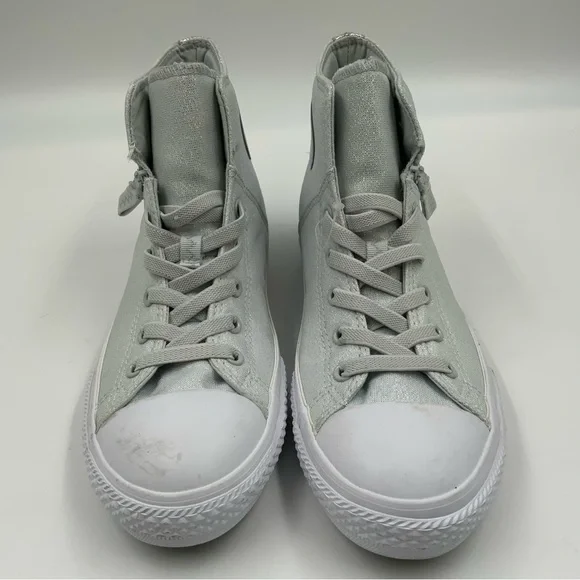 Converse All Star High Top Zipper Silver Glitter Sneakers. Juniors Size 6. - Picture 2 of 8